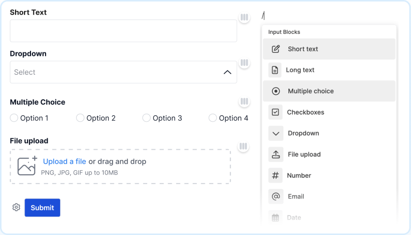 Interactive Drag-and-Drop Builder with Advanced Input Options