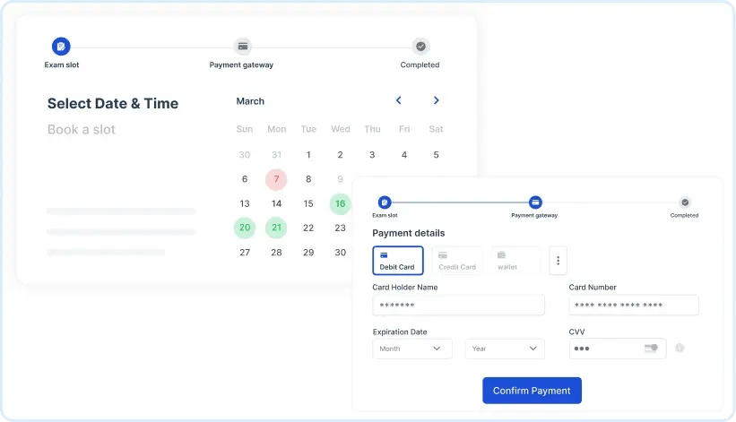 exam bookings payments